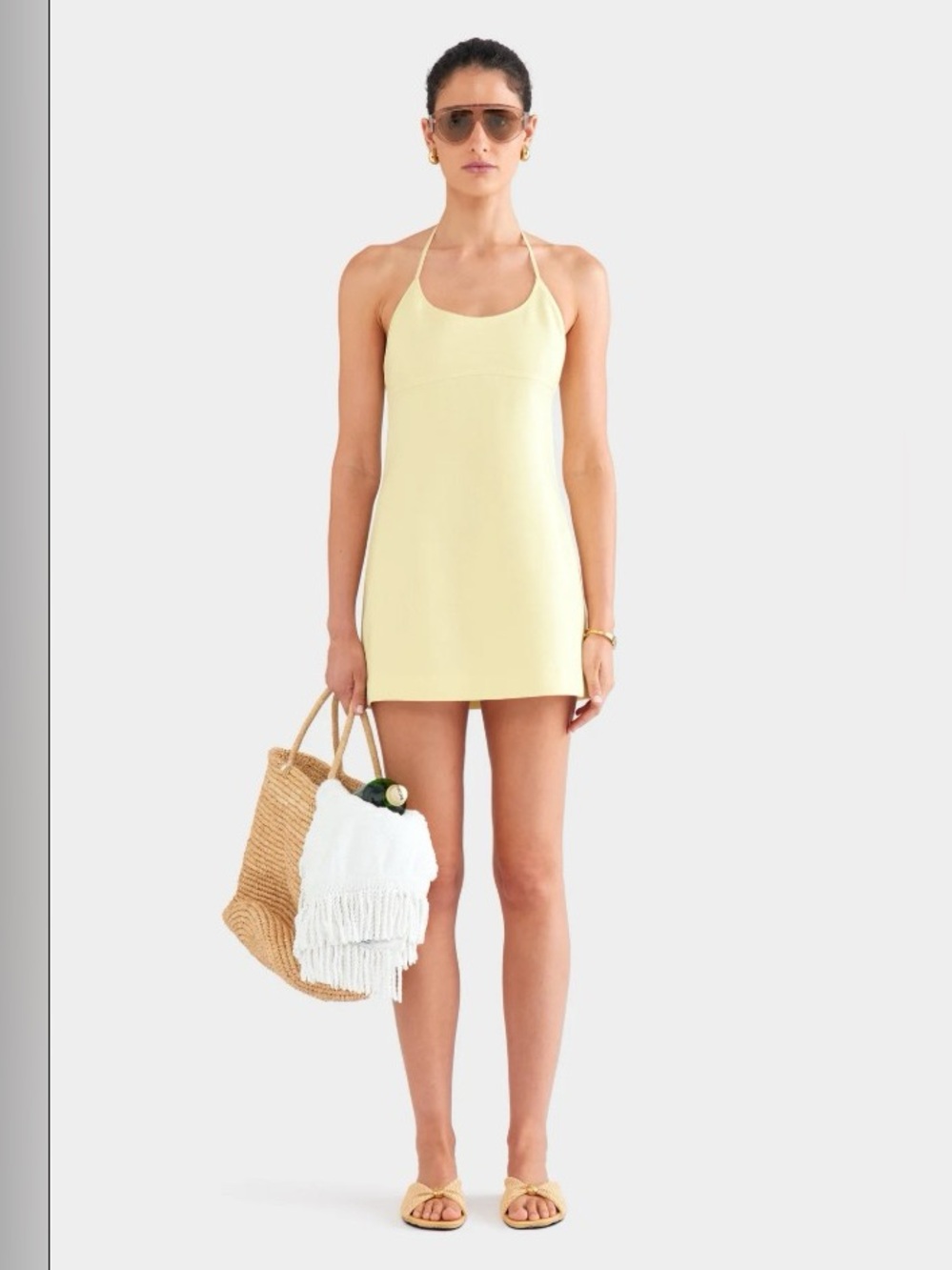 Venroy 100% Linen Halter Neck Scoop Neck Mini Dress Pastel Yellow NWOT - Picture 2 of 13